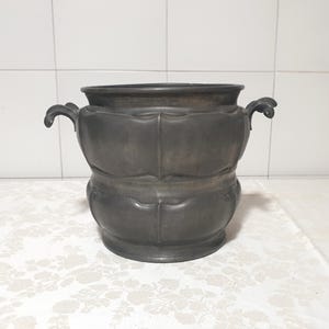 Large Vintage Pewter Flowerpot Basket Handcrafted
