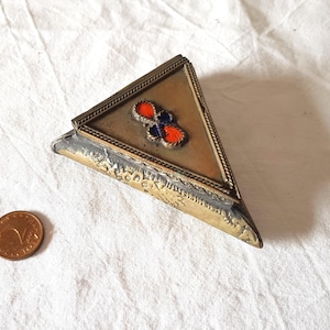 Antique Triangular Metal Pill Box Jewelry Box