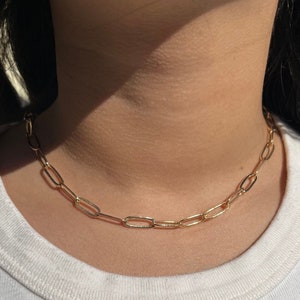 Gold Paper Clip Chain Necklace | Simple Gold Chain, Gold Link Necklace, Rectangle Chain, Dainty Layering Necklace, Jewelry for Women, Gift
