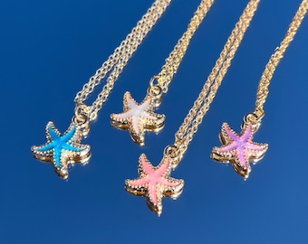 Colored Starfish Necklace | Cute Preppy Necklace, Ocean Starfish Pendant Necklace, Handmade Summer Jewelry, Everyday Wear, Beach Gift