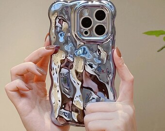 3D Bubble Wave Pattern Phone Case For iPhone 15 14 13 12 11 Pro Max Electroplated Solid Color Soft Shockproof Cover