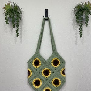 Bolso de crochet / Bolso de crochet / Bolso de crochet con girasoles / Monedero hecho a mano / Bolso hippie / Bolso hippy / Bolso bohemio / Bolso de hombro / Regalo para ella