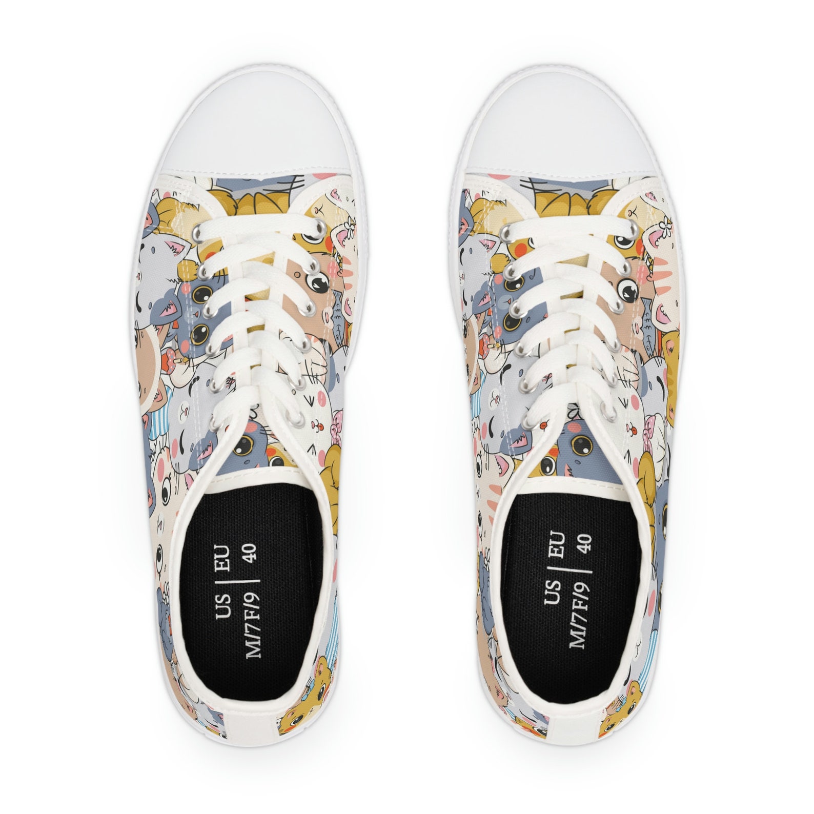 Kawaii Hey Cat Flowers Embroidery Sneakers