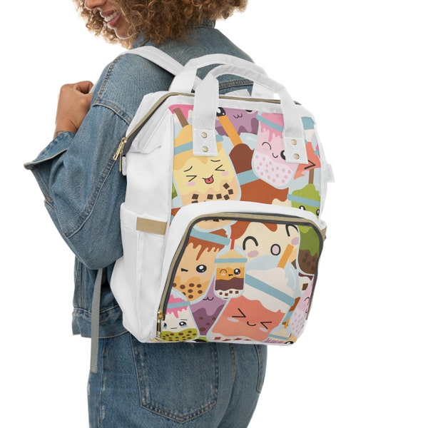 Kawaii Bubble Tea Diaper Backpack - Gift for New Mom - Baby Diaper Bag - Chibi Design Gift for Parents - Cute Backpack - Gift for Parents