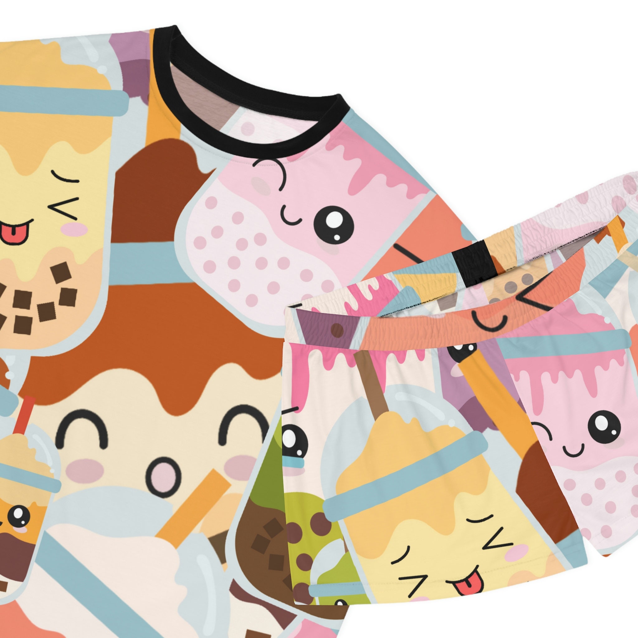 Kawaii Bubble Tea Pajamas Set, Women Sleepwear