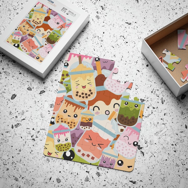 Kawaii Bubble Tea Kids' Puzzle, 30-Piece - Chibi Puzzle - Anime Gift - Kawaii Board Games - Cute Puzzle - Gift for Kids - Kawaii Gift