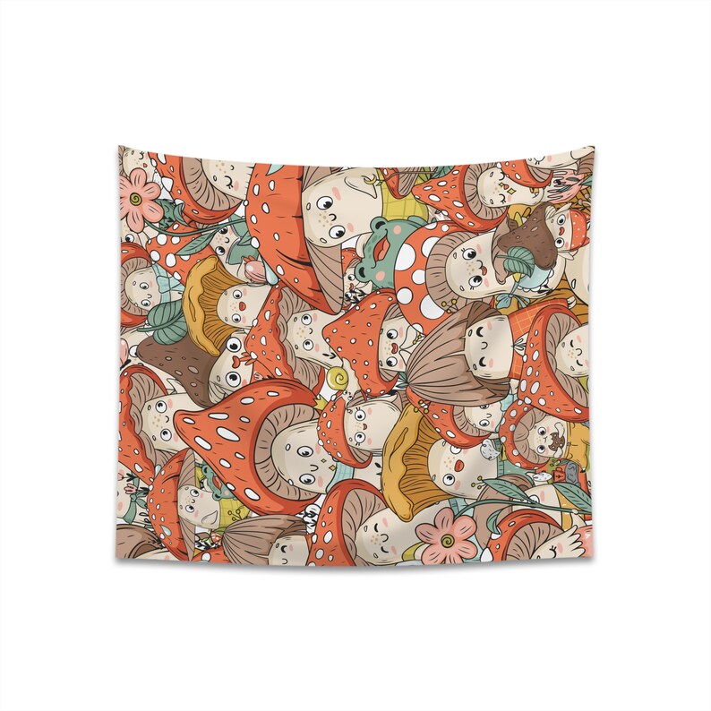 Kawaii Mushrooms Printed Wall Tapestry Kawaii
