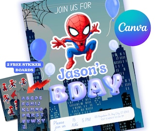Spiderman birthday invitation: Editable Template (Digital Download) Easy to edit on canva