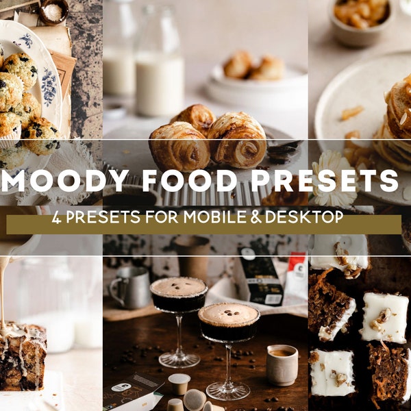 4 Ajustes preestablecidos de MOODY Food Lightroom para dispositivos móviles y de escritorio / Ajustes preestablecidos de alimentos / Fotografía culinaria / Comida sabrosa / Ajuste preestablecido de blogger de alimentos / Comida deliciosa