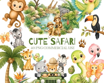 Cute Safari Animal Clipart, Cute Animals Clipart, Forest Animal Clipart Jungle Animals Clipart, Baby Shower Wild One Birthday Party Png