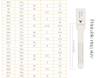 Ring Size Chart Printable, International Ring Size Conversion Guide, US UK EU Ring Sizing Template, Instant Download
