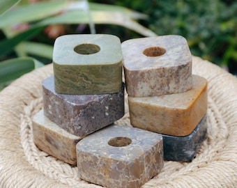 Set of 6 Small Candle Holders - Natural Stone Handmade