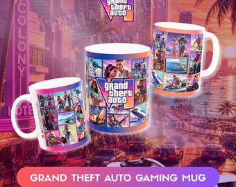 GTA 6 Coffee Mug, Grand Theft Auto VI Ceramic Mug, Video Game Gamer Gift, Man Cave Coffee Cup, 11oz 15oz Glossy Mug, Open World Gamer Merch