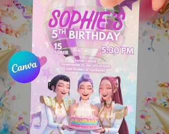 Kpop Demon Hunters Birthday Invitation, Editable Girls Kids Kpop Party Invite, Music Birthday Invite, Kpop Style Birthday Invitation