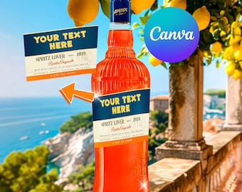 NEW DESIGN! Custom Aperol Spritz Label - Personalized Birthday Gift - DIY Digital Canva Template