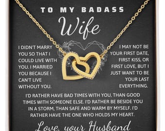 To My Badass Wife 18k Gold Necklace, Birthday gift wife, 20th anniversary gift wife 18k yellow gold Anniversary Necklace, Anniversary card