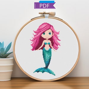 Mermaid cross stitch pattern | Instant Download PDF | Whimsical Fantasy Embroidery pattern | Modern cross stitch