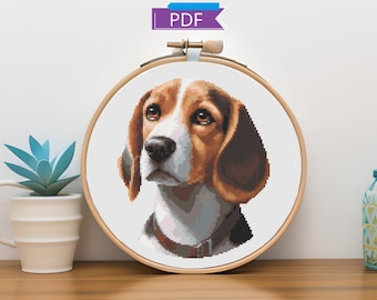 Beagle Dog Portrait Cross Stitch Pattern (PDF Pattern)