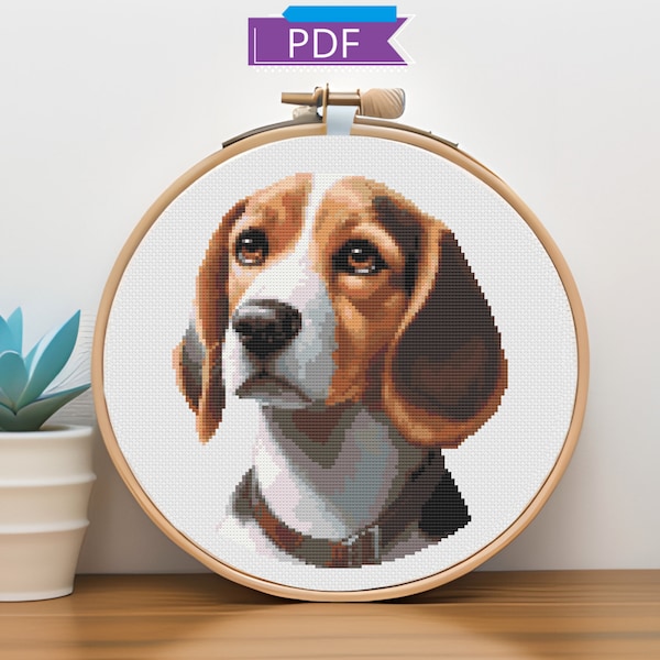 Beagle cross stitch pattern | Instant Download PDF | Dog, Pet Portrait Embroidery pattern | Modern cross stitch