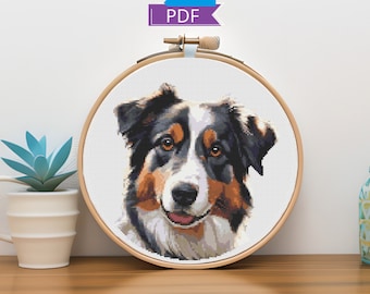 Australian Shepherd Cross Stitch Pattern: Pet Portrait (Instant Download PDF)