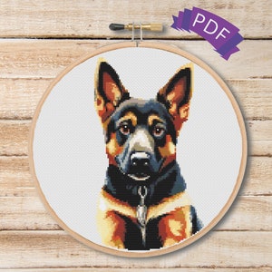 Alsatian/German Shepherd puppy cross stitch pattern - 2 versions | PDF Instant Download | Cute Dog/Pet Embroidery | Modern cross stitch