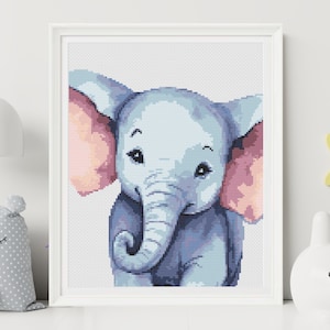 Elefant Kreuzstichmuster | DIY Safari Kinderbild | Sofortiger Download PDF | Einfacher moderner Kreuzstich