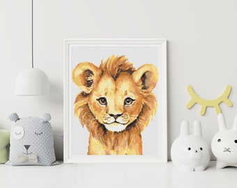 Lion Cross Stitch Pattern: Safari Nursery Art (PDF Download)