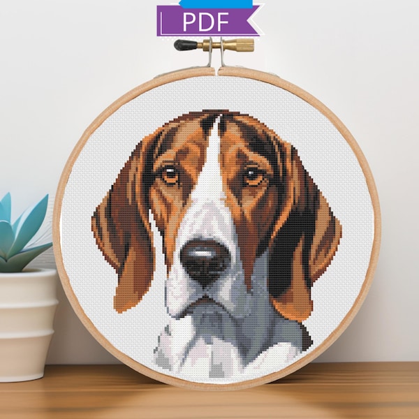 Coonhound Cross Stitch Pattern: Treeing Walker Dog Portrait (PDF Pattern)