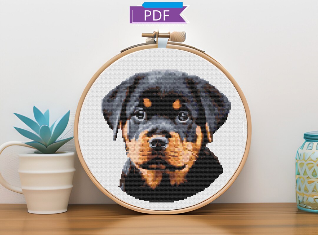 Rottweiler Puppy Cross Stitch Pattern PDF | Rottie Black Dog | Dog ...