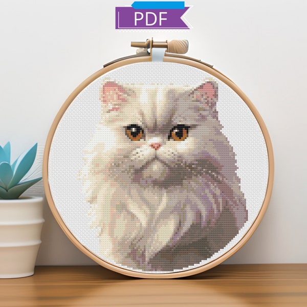 Persian Cat cross stitch pattern  | Instant Download PDF | Pet Portrait Embroidery pattern | Modern cross stitch
