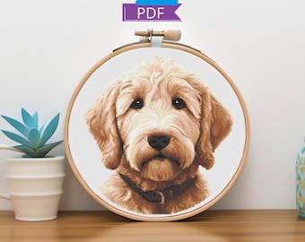 Goldendoodle-kruissteekpatroon: portret hond huisdier (pdf direct downloaden)