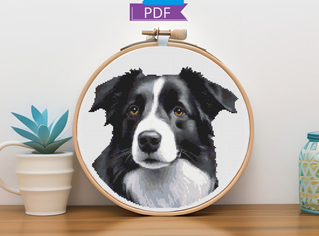 Border Collie Dog Portrait Cross Stitch Pattern (instant Download PDF ...