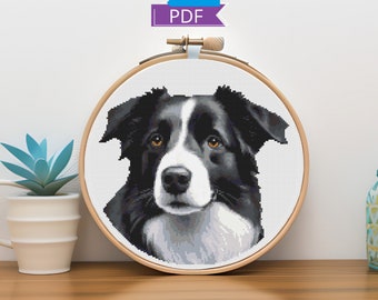 Border Collie Dog Portrait Cross Stitch Pattern (Instant Download PDF)
