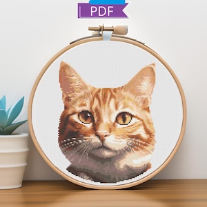 Cute Orange Tabby Cat cross stitch pattern  | Instant Download PDF | Dog, Pet Portrait, Embroidery pattern | Modern cross stitch