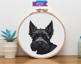 Scottish Terrier Puppy cross stitch pattern | Instant Download PDF | Dog, Pet Portrait, Embroidery pattern | Modern cross stitch