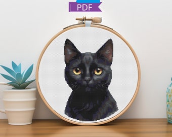 Black Cat Portrait Cross Stitch Pattern (PDF Pattern)