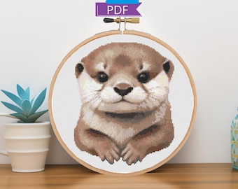 Cute Otter cross stitch pattern | Instant Download PDF | Animal Portrait, Embroidery pattern | Modern cross stitch