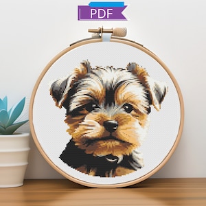 Yorkshire Terrier cross stitch pattern |  Instant Download PDF | Dog, Puppy, Pet, Embroidery pattern | Modern cross stitch