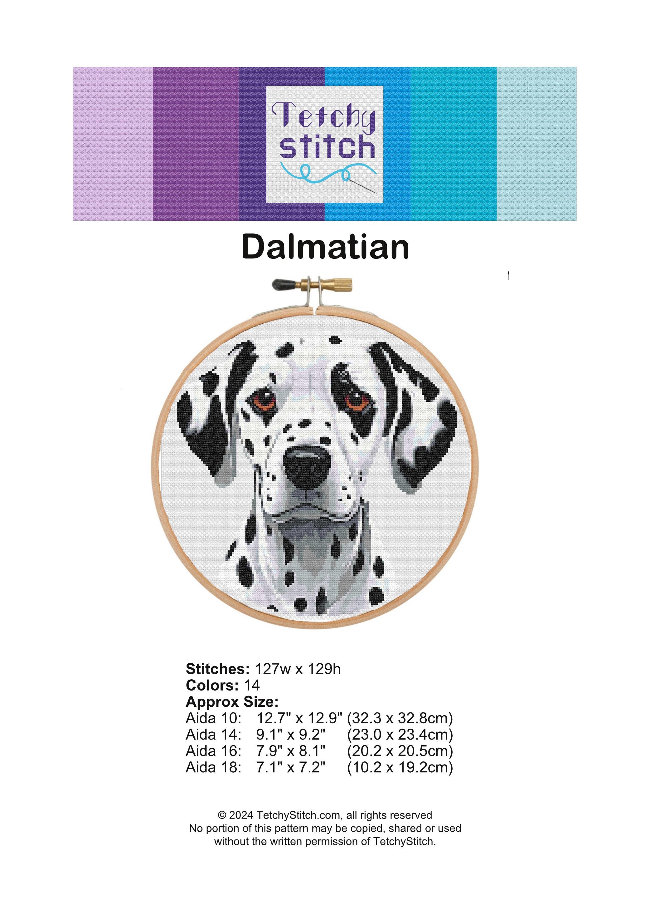 ダルメシアン犬の肖像画のクロスステッチパターン（PDFダウンロード