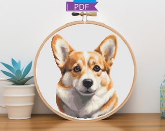 Niedliches Corgis Hund Kreuzstichmuster | Sofortiger Download PDF | Hund, Haustier Portrait, Stickdatei | Moderner Kreuzstich