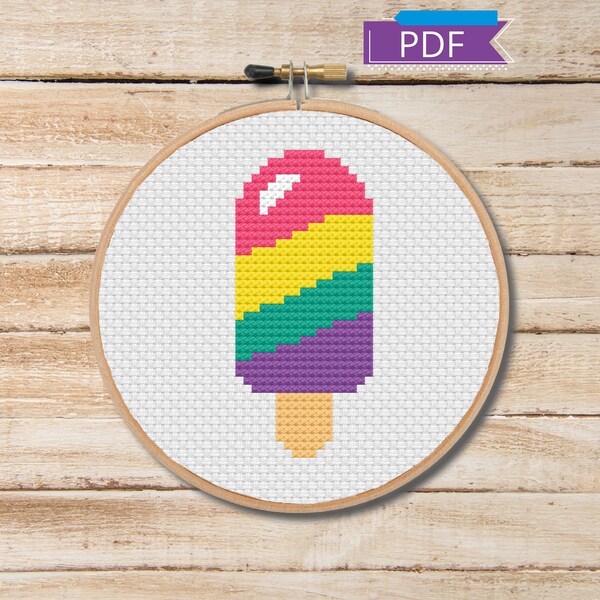 Popsicle cross stitch pattern | Ice Lolly, Ice Block | Easy PDF mini cross stitch for kids/beginners