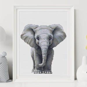 Elefant Kreuzstichmuster | DIY Safari Kinderbild | Sofortiger Download PDF | Einfacher moderner Kreuzstich