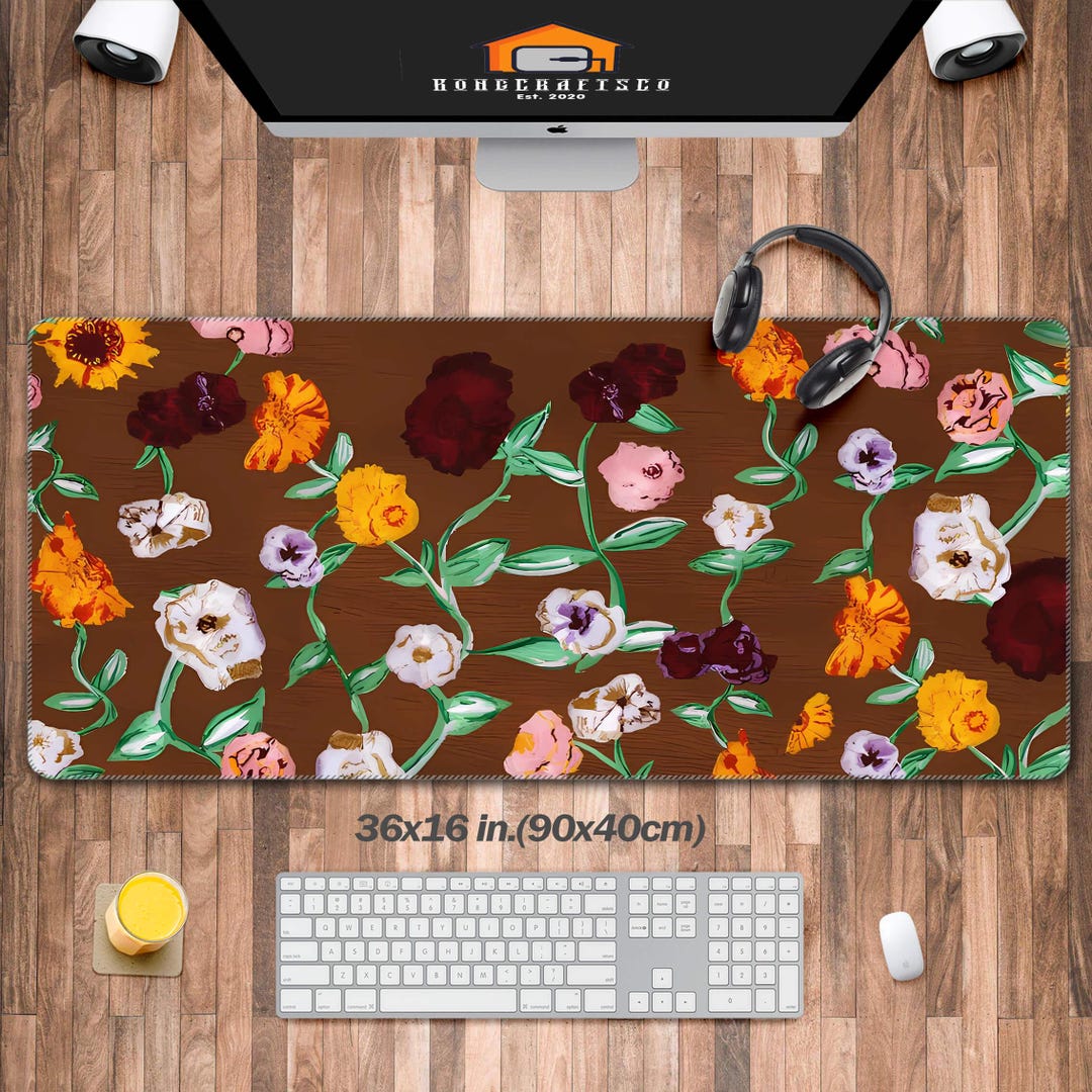 Surprise Piano Flowers Desk Mat, Botanical Art Nouveau Desk Pad, Floral ...