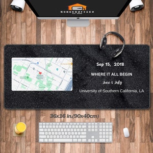 Alfombrilla de ratón personalizada con mapa de primera cita, regalo de aniversario personalizado, alfombrilla de escritorio con mapa de dónde nos conocimos, regalo personalizado para esposa, regalo para esposo