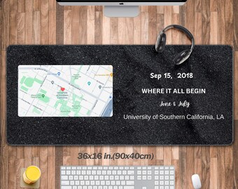 Custom First Date Map Mouse Pad Gift, Customize Anniversary Gift, Where We Met Map Desk Pad Mat, Personalized Wife Gift, Gift for husband