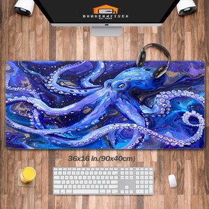 Octopus Tiefsee RGB Gaming Mauspad, Abstrakt Ocean RGB Gaming Schreibtischunterlage Groß, CyberPunk LED Light Gaming Schreibtischmatte, Synthwave Gamer Mat