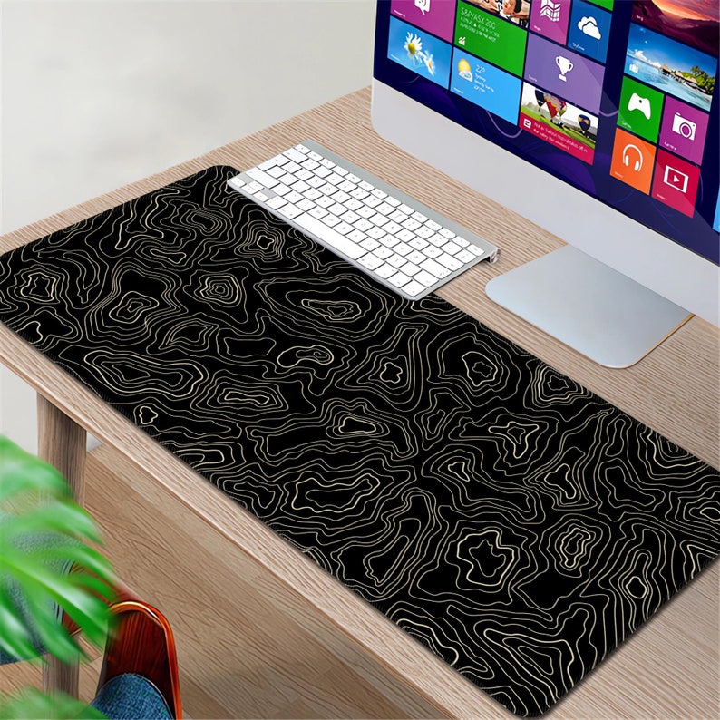 Large Gaming Mouse Pad With Stitched Edges, Minimalist Topographic Map ...