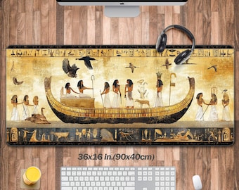Skrivbordsunderlägg med forntida egyptisk civilisation (3 mönster), vintage faraoniska fresker spelmusmatta XXL, pyramidskrivbordsmatta, tangentbordsmatta för dator