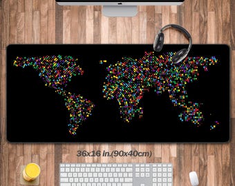 Minimalist World Map Large Gaming Mouse Pad for Desk, Creative Map Desk Mat, Waterproof Desk Pad, Kboard Pad Computer Mat, Office Decor