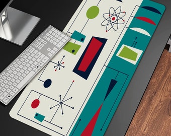 Bureauonderlegger in moderne stijl uit het midden van de eeuw (4 patronen), geometrische patronen muismat, bureaumat vintage kleuren, retrogolf toetsenbord computermat